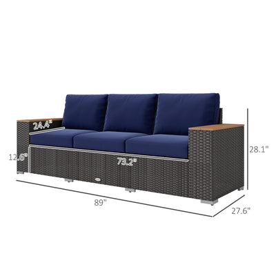 3-Seat Outdoor Patio Sofa, PE Wicker Outdoor Couch with  Extra Wide Deep Seat, Wide Armrests 4" Cushions