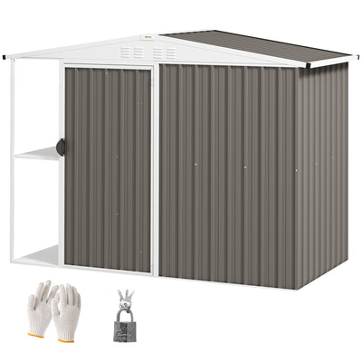 8 x 4ft Outdoor Garden Shed, Metal Shed with Air Vents and Lock for Backyard, Garden, Patio, Warm