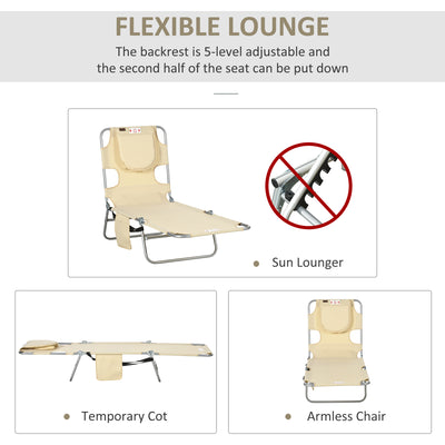 Tanning Chair with Face Hole, 5-Level Adjustable Outdoor Chaise Lounge Chair with Pillow for Beach, Pool