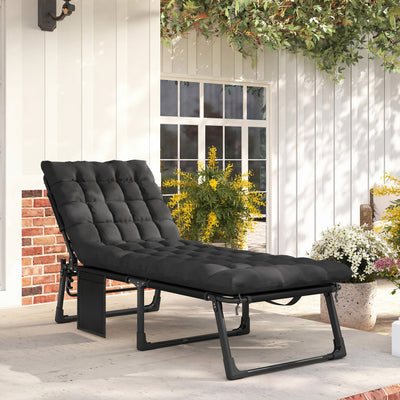 Folding Chaise Lounge Chair Outdoor Tanning Chair with 5-Position Backrest, Cushion, Side Pocket