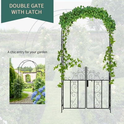 89.25" Metal Garden Arch with Gate, Garden Arbor Trellis for Climbing Plants, Roses, Vines, Wedding Arch, Black