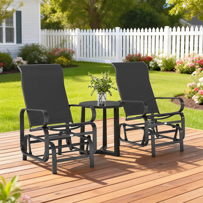Gliding Lounger Chair Set of 2, Single Rockers with Lightweight Metal & Mesh Construction, Black