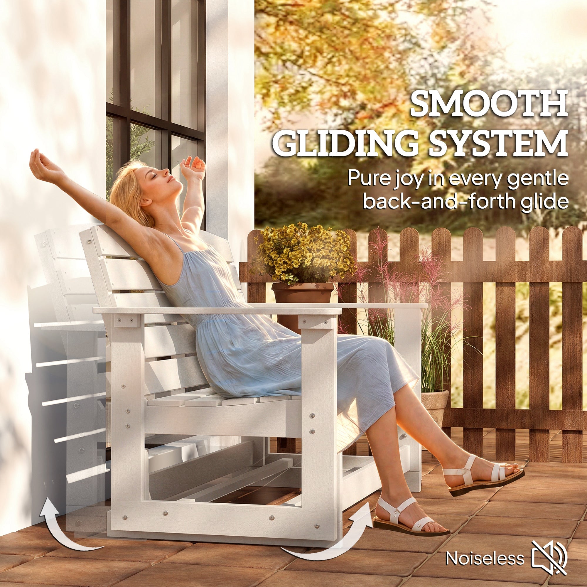 Patio Glider Bench w/ HDPE Slatted Double Rocking Chair