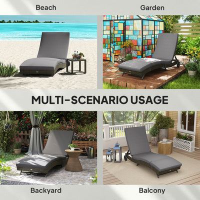 Patio Wicker Chaise Lounge Chair, Outdoor PE Rattan Sun lounger with Adjustable Backrest and 2 Wheels