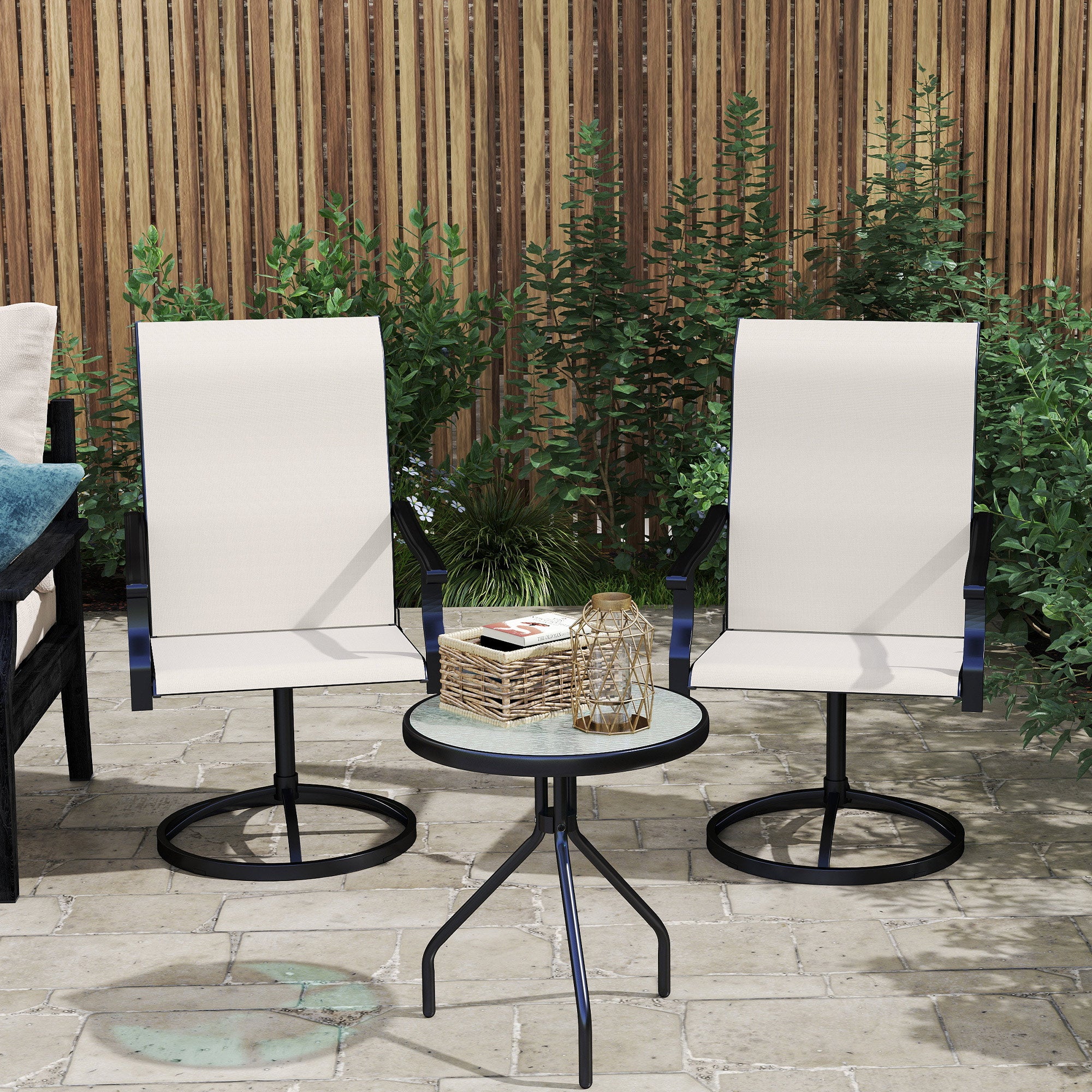 Patio Swivel Chairs Set of 2, High Back Patio Dining Chairs with All-Weather Mesh for Backyard, Lawn, Garden
