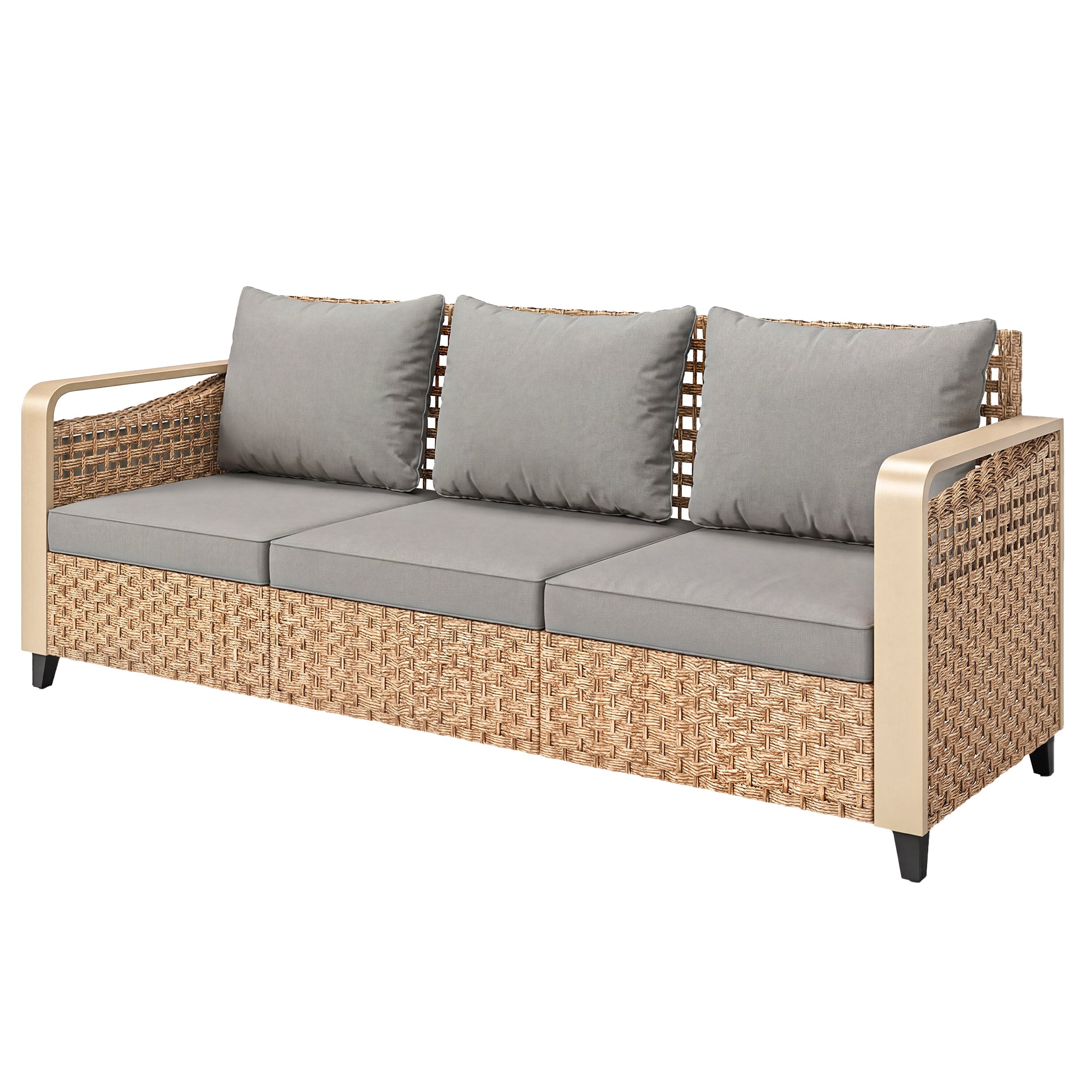 Rattan Wicker Sofa 3-Seater Outdoor Patio Sofa with Cushions for Garden Backyard Porch