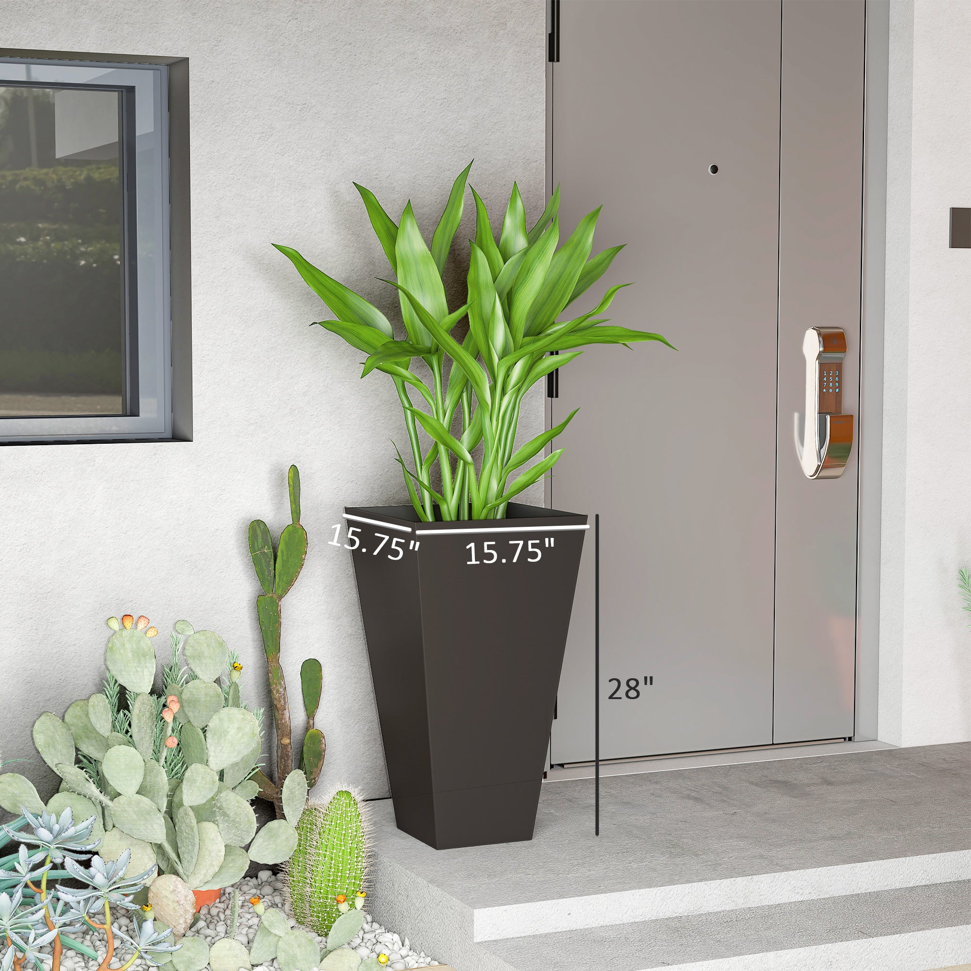 Tall Planters for Outdoor Plants Set of 3, 28 In Taper Planters with Drainage Holes, Indoor Grande Plant Pots, Front Porch Decor