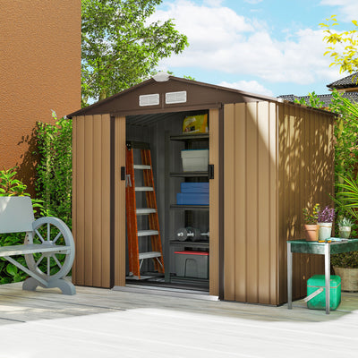 7' x 4' Outdoor Storage Shed, Garden Tool Metal Shed with Foundation Kit, Double Lockable Door, Air Vents and Sloping Roof, for Backyard, Patio, Lawn