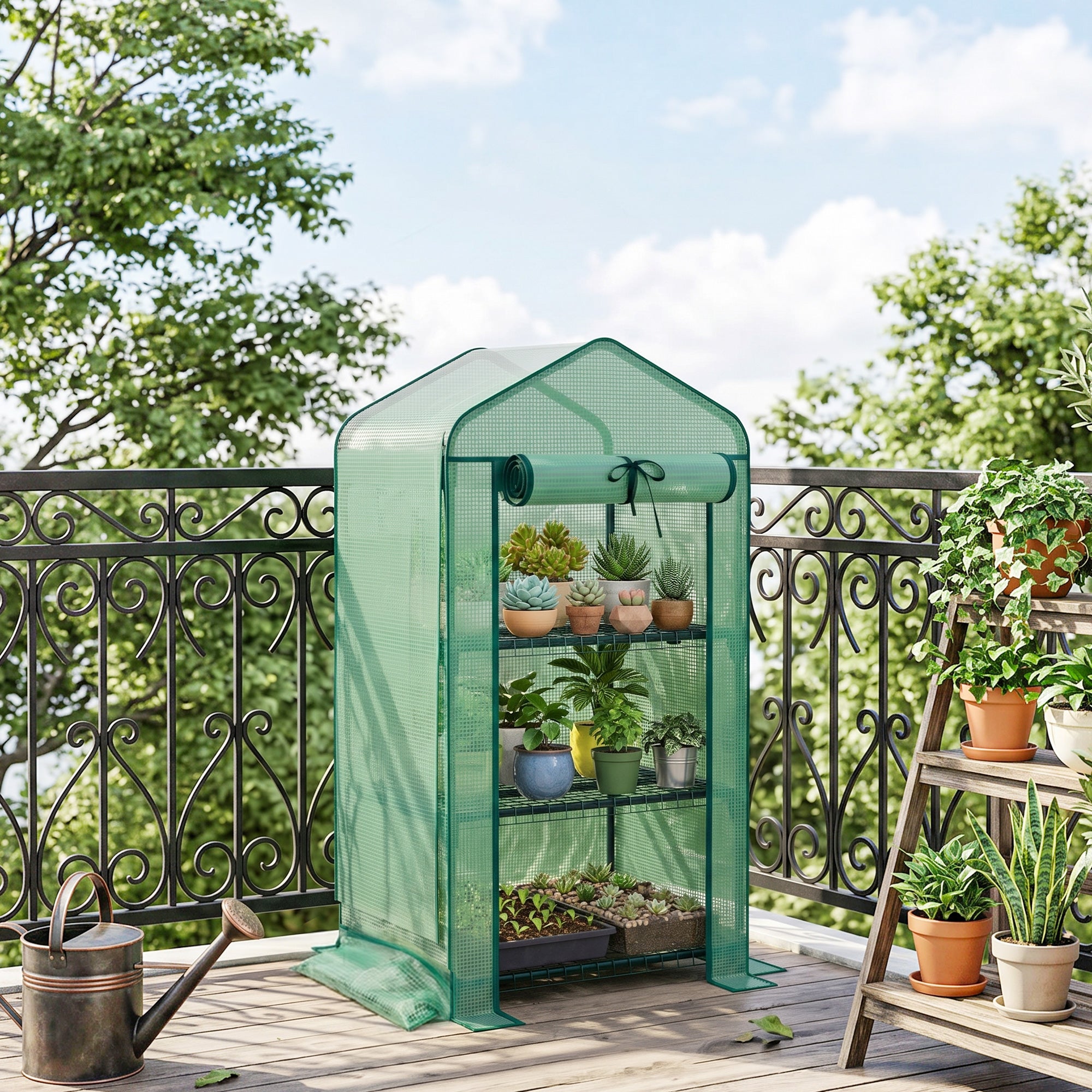 Mini Greenhouse with Screen Roof, Portable Small Greenhouse with Roll-Up Zipper Door, 27.6" x 19.7" x 50"