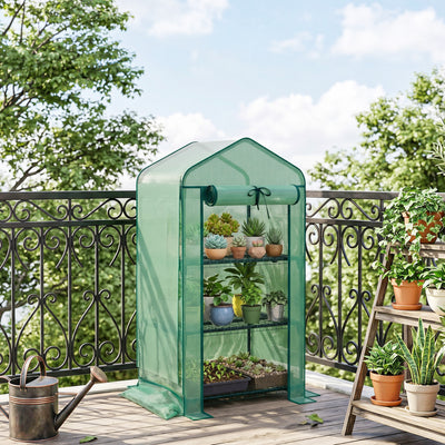 Mini Greenhouse with Screen Roof, Portable Small Greenhouse with Roll-Up Zipper Door, 27.6" x 19.7" x 50"