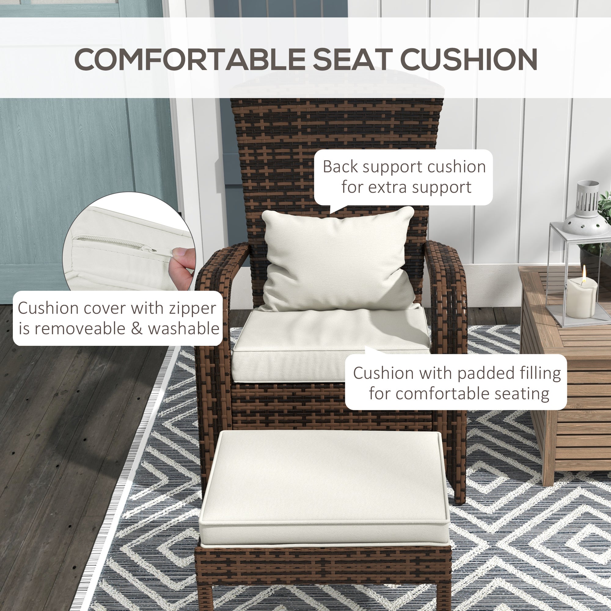 Wicker Adirondack Chair Fire Pit Chair w/ Ottoman & Cushions