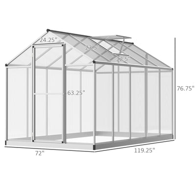 6' L x 6' W Walk-In Polycarbonate Greenhouse with Roof Vent for Ventilation & Rain Gutter for Winter
