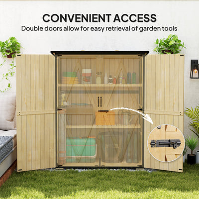 Wood Storage Shed, Outdoor Garden Shed with Asphalt Roof, 2 Shelves, Lockable Doors and Adjustable Feet