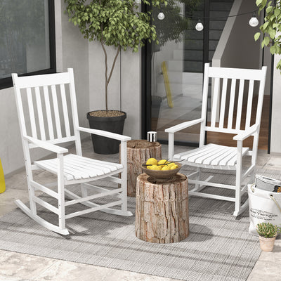 Outdoor Rocking Chair Set of 2, Patio Rocking Chair with Smooth Curves, High Density Wooden Rockers for Lawn Garden Porch, Supports Up to 350lbs