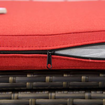 29 Gallon Patio Wicker Storage Bench, Outdoor PE Rattan Patio Furniture, 2-In-1 Large Capacity Rectangle Garden Storage Box with Handles and Cushion, Red