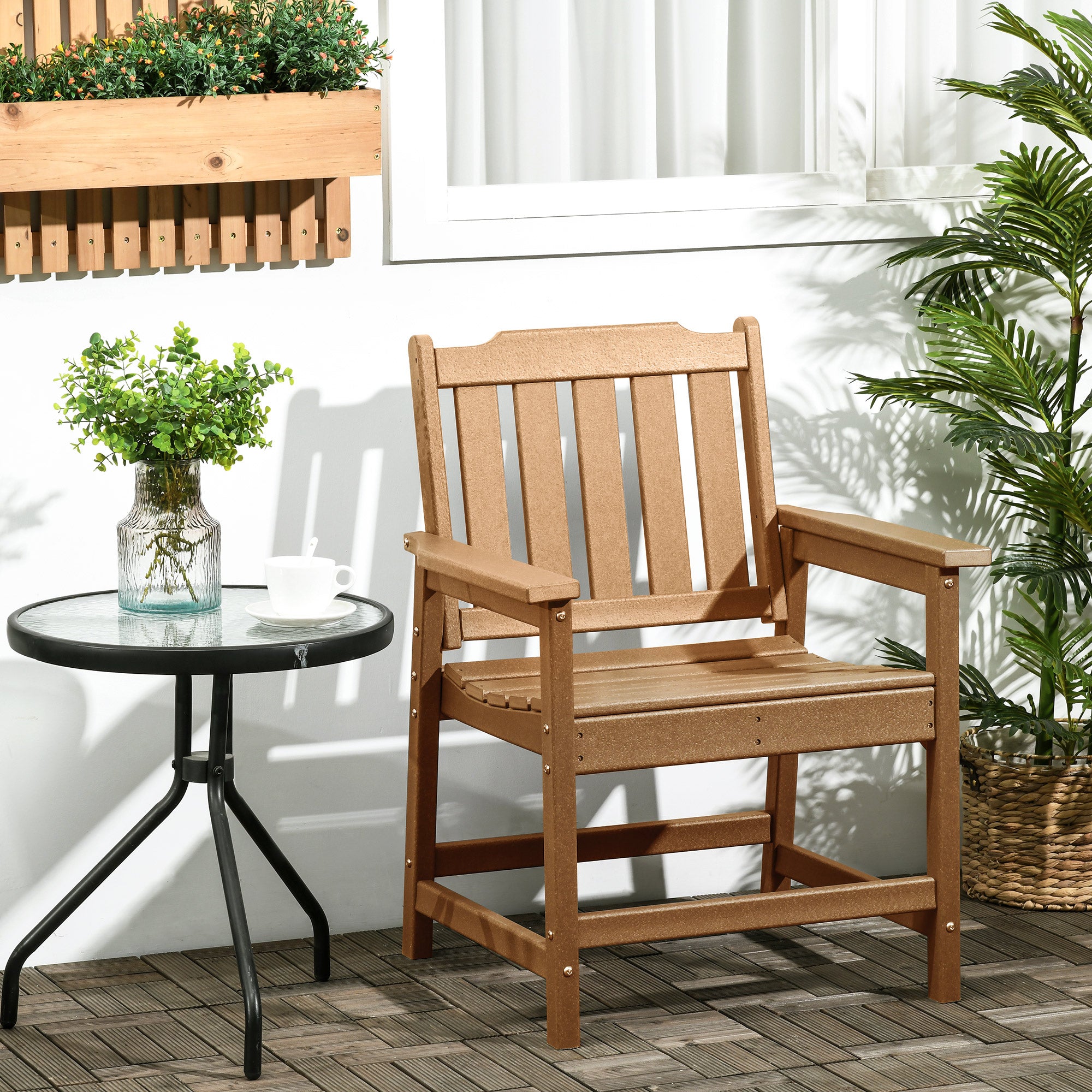 All-Weather Patio Chair, HDPE Patio Dining Chair, Heavy Duty Wood-Like Outdoor Furniture for Garden, Backyard, Deck, Porch, Lawn