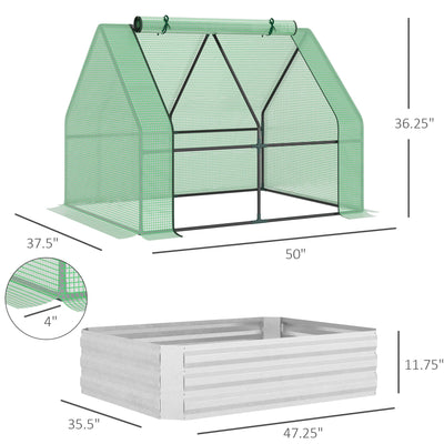Raised Garden Bed with Cover, Outdoor Galvanized Metal Planter Box Kit, 4 x 3 ft Mini Greenhouse with 2 Large Screen Windows, for Growing Flowers, Vegetables and Herbs