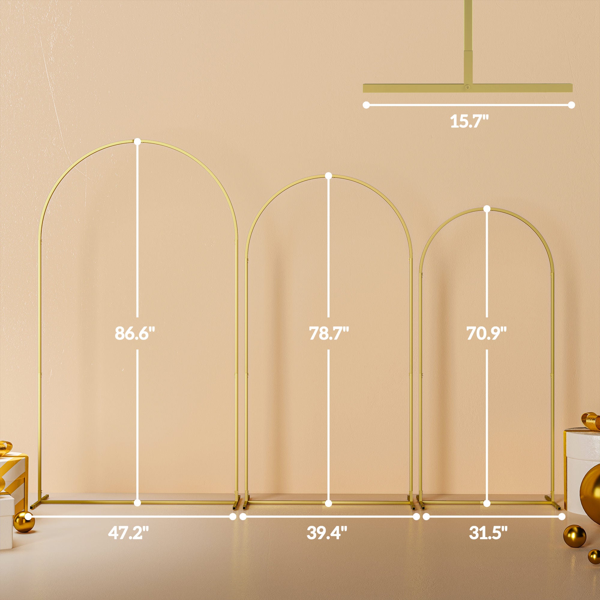 Metal Arch Backdrop Stand Set of 3, 7/6.5/6 ft Wedding Arch Frame, Balloon Backdrop Arch Stand Set for Birthday Party, Bridal Shower, Graduation, Ceremony, Banquet Decorations