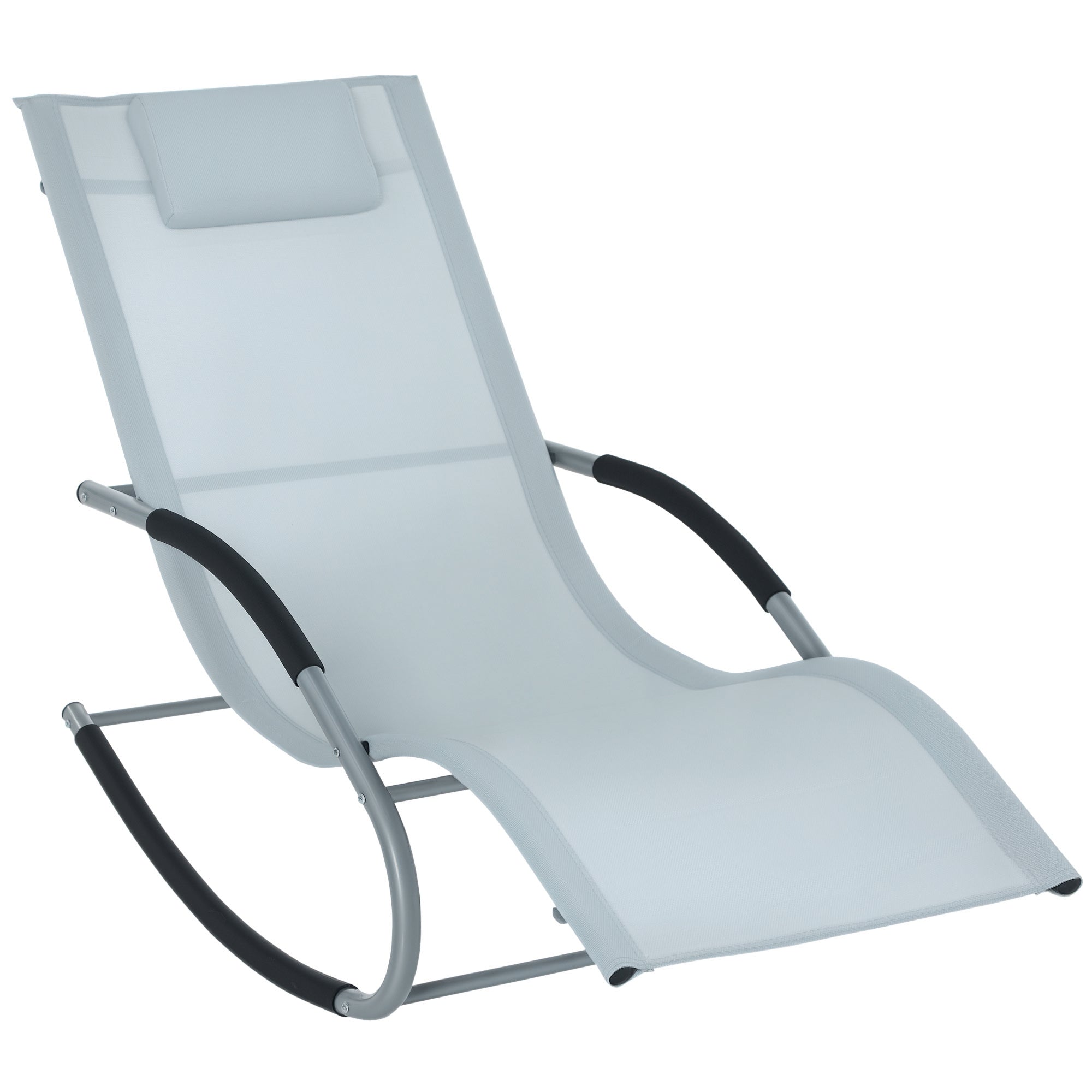 Zero Gravity Rocking Chair Outdoor Chaise Lounge Chair Recliner Rocker with Detachable Pillow and Weather-Fighting Fabric for Patio, Deck, Pool