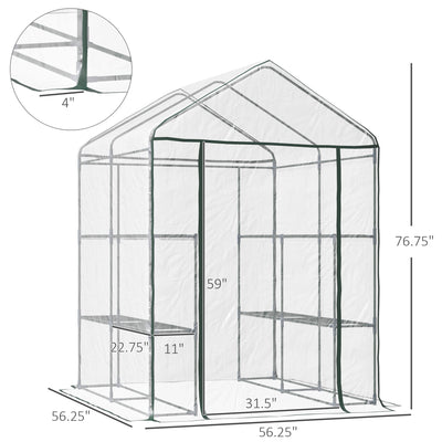 5' x 5' x 6' Mini Walk-in Greenhouse Kit, Portable Green House with 3 Tier Shelves, Roll-Up Door, and Weatherized Plastic Cover for Backyard Garden, Clear