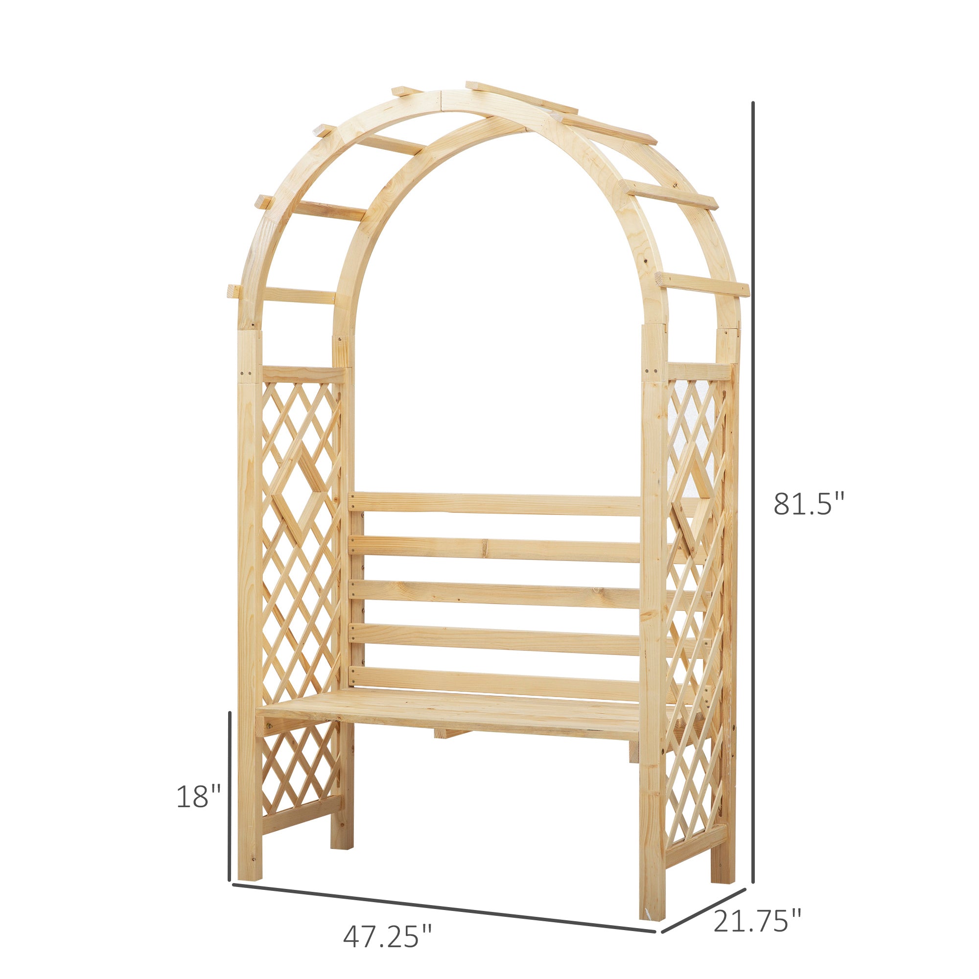 Wood Garden Arch with Bench Pergola Trellis for Vines/Climbing Plants, Perfect for the Backyard & Outdoor Space