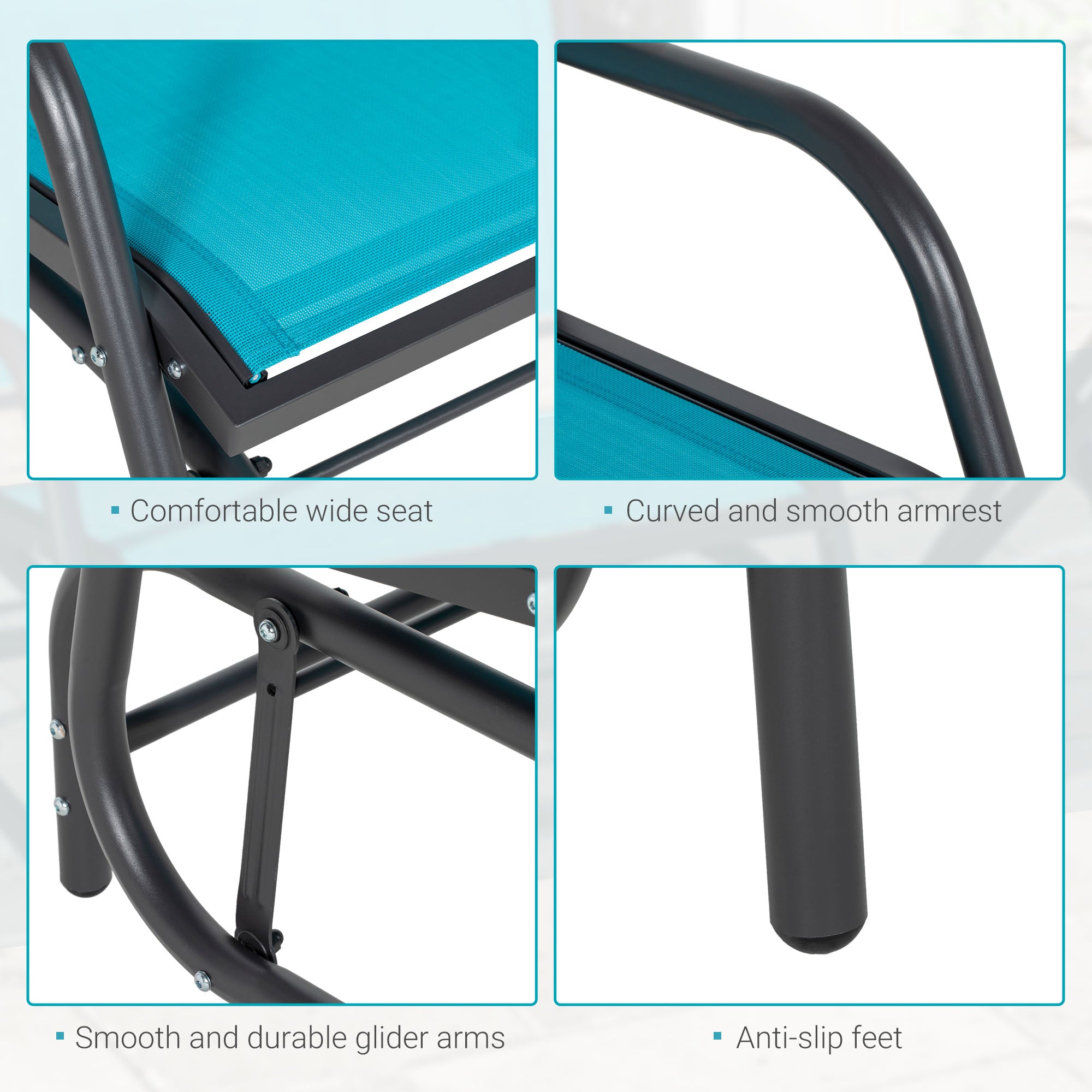 Outdoor Glider Chair, Steel Swing Chai with Curved Armrests for Porch, Garden, Poolside, Balcony