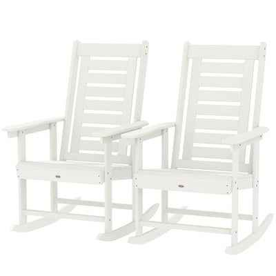 2 Pieces Outdoor Rocking Chairs, HDPE Patio Rockers with 28" High Back, Wide Armrests for Porch Backyard