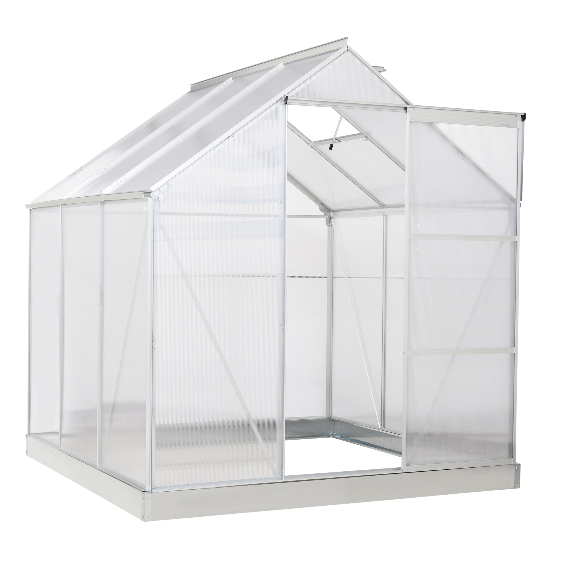 6' x 6' Hobby Greenhouse, Walk-in Polycarbonate Hot House Kit with Aluminum Frame, Sliding Door, Roof Vent, Silver