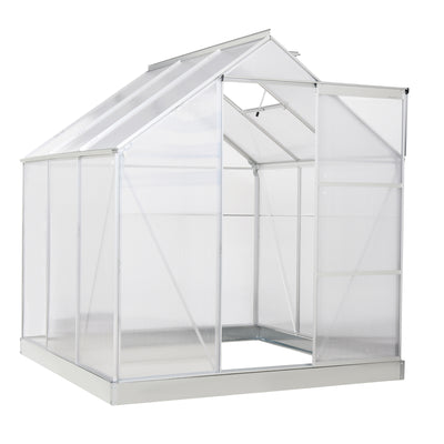 6' x 6' Hobby Greenhouse, Walk-in Polycarbonate Hot House Kit with Aluminum Frame, Sliding Door, Roof Vent, Silver