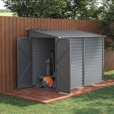 4.6' x 9' Outdoor Storage Shed, Lean to Metal Shed with Foundation Kit, Lockable Doors and Gloves for Patio, Lawn
