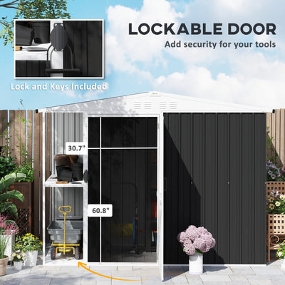 8 x 4ft Outdoor Garden Shed, Metal Shed with Air Vents and Lock for Backyard, Garden, Patio, Warm
