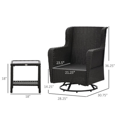 Patio Bistro Set, Porch Furniture with 360° Rotation & Rocking Function, 28.25"x30.75"x36.25"