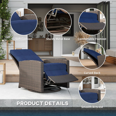 Outdoor Wicker Swivel Recliner Chair, Reclining Backrest, Lifting Footrest, 360° Rotating Basic, Water Resistant Cushions for Patio