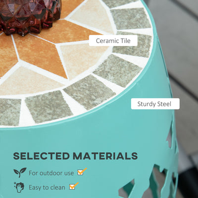 Decorative Outdoor Stool, 12" Round Patio Side Table, Mosaic Accent Plant Stand for Garden, Balcony