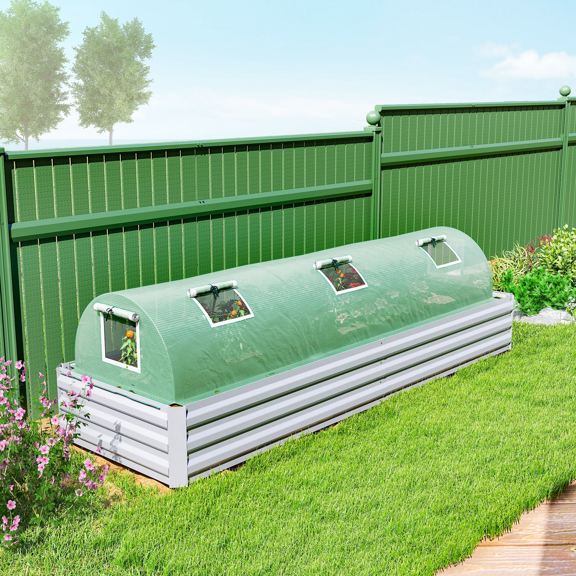 Mini Greenhouse with 5 Mesh Windows, Portable Plant Hot House with PE Cover and Steel Frame, 10' x 3' x 2' , Green
