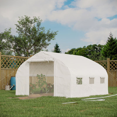 11.5' x 10' x 6.5' Walk-in Tunnel Greenhouse, Green House with Zippered Mesh Door, 7 Mesh Windows & Roll-up Sidewalls, Upgraded Gardening Plant Hot House with Galvanized Steel Hoops