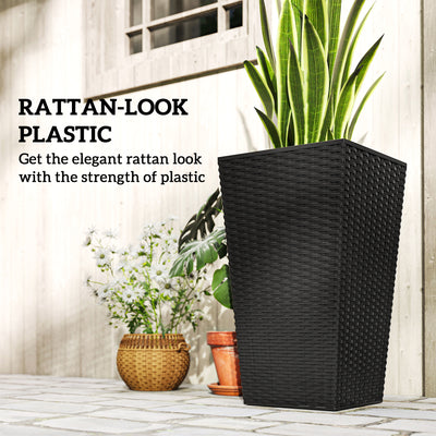 Set of 3 Tall Planters with Drainage Hole, 24" Outdoor Flower Plant Pots, Indoor Planters for Porch, Front Door, Entryway, Patio and Deck