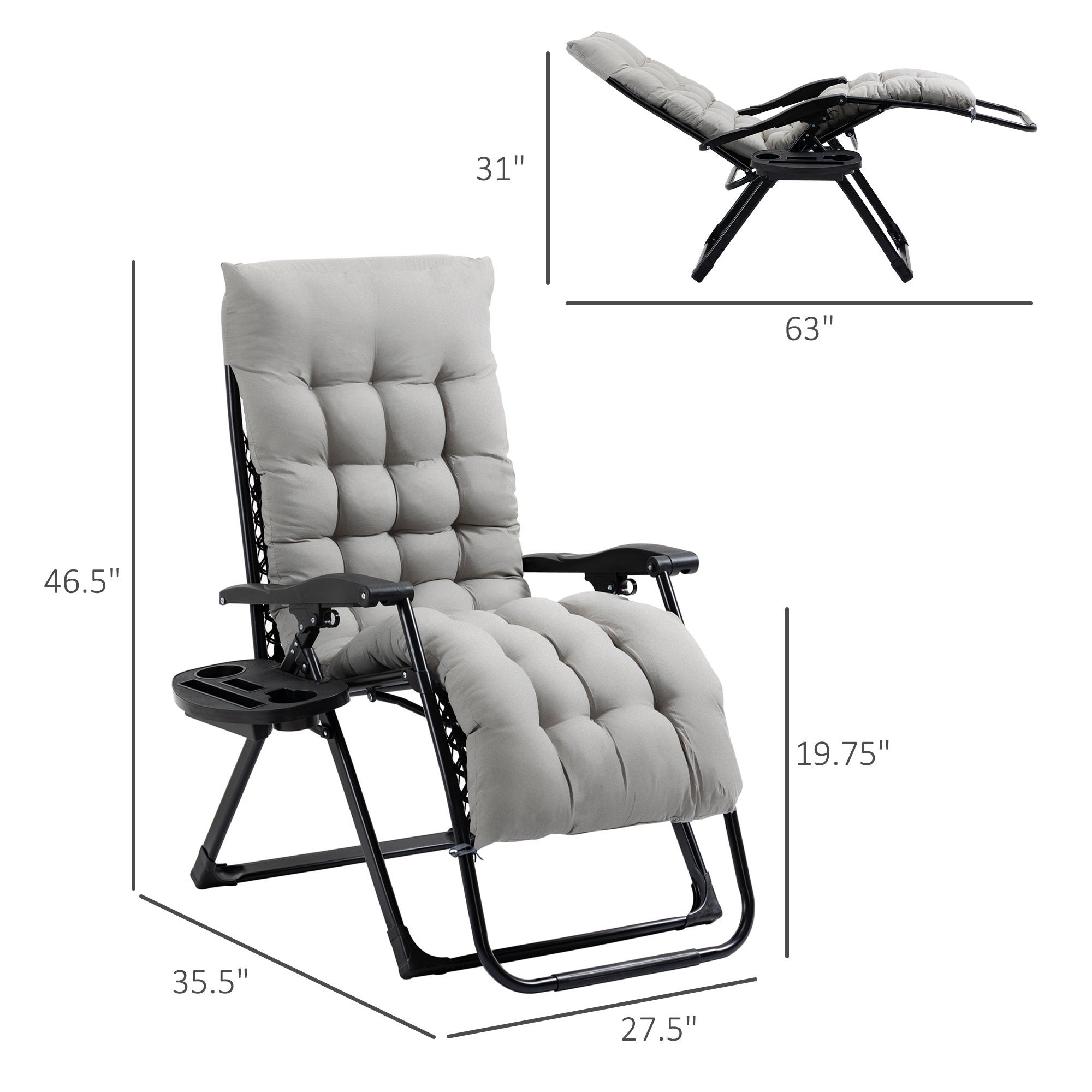 Padded Zero Gravity Chair, Folding Recliner Chair with Cup Holder Cushion