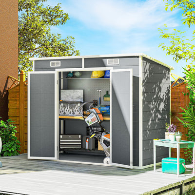 8' x 4' Plastic Outdoor Storage Shed with Floor, Window, Lockable Doors and Vents for Backyard Patio Lawn