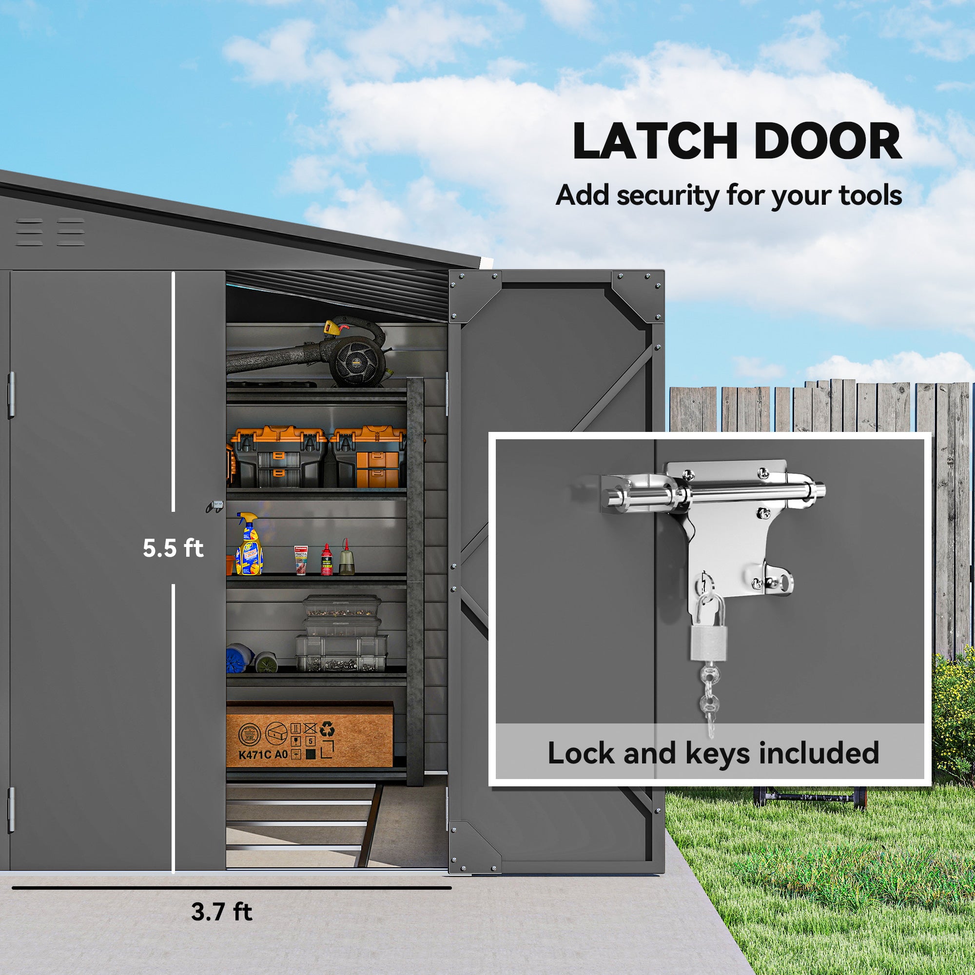 4.6' x 9' Outdoor Storage Shed, Lean to Metal Shed with Foundation Kit, Lockable Doors and Gloves for Patio, Lawn