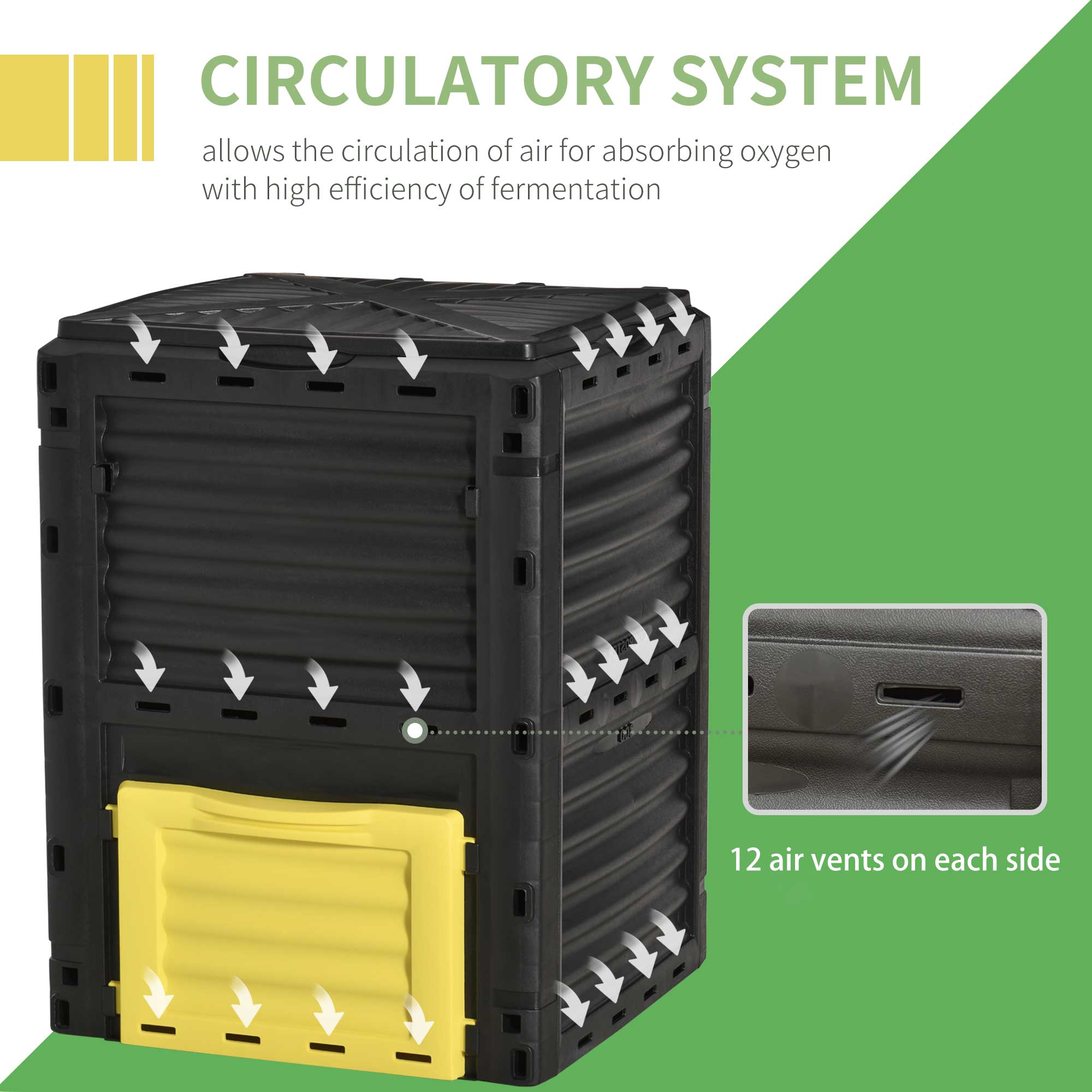 Garden Compost Bin 80 Gallon Outdoor Large Capacity Composter Fast Create Fertile Soil Aerating Box, Easy Assembly