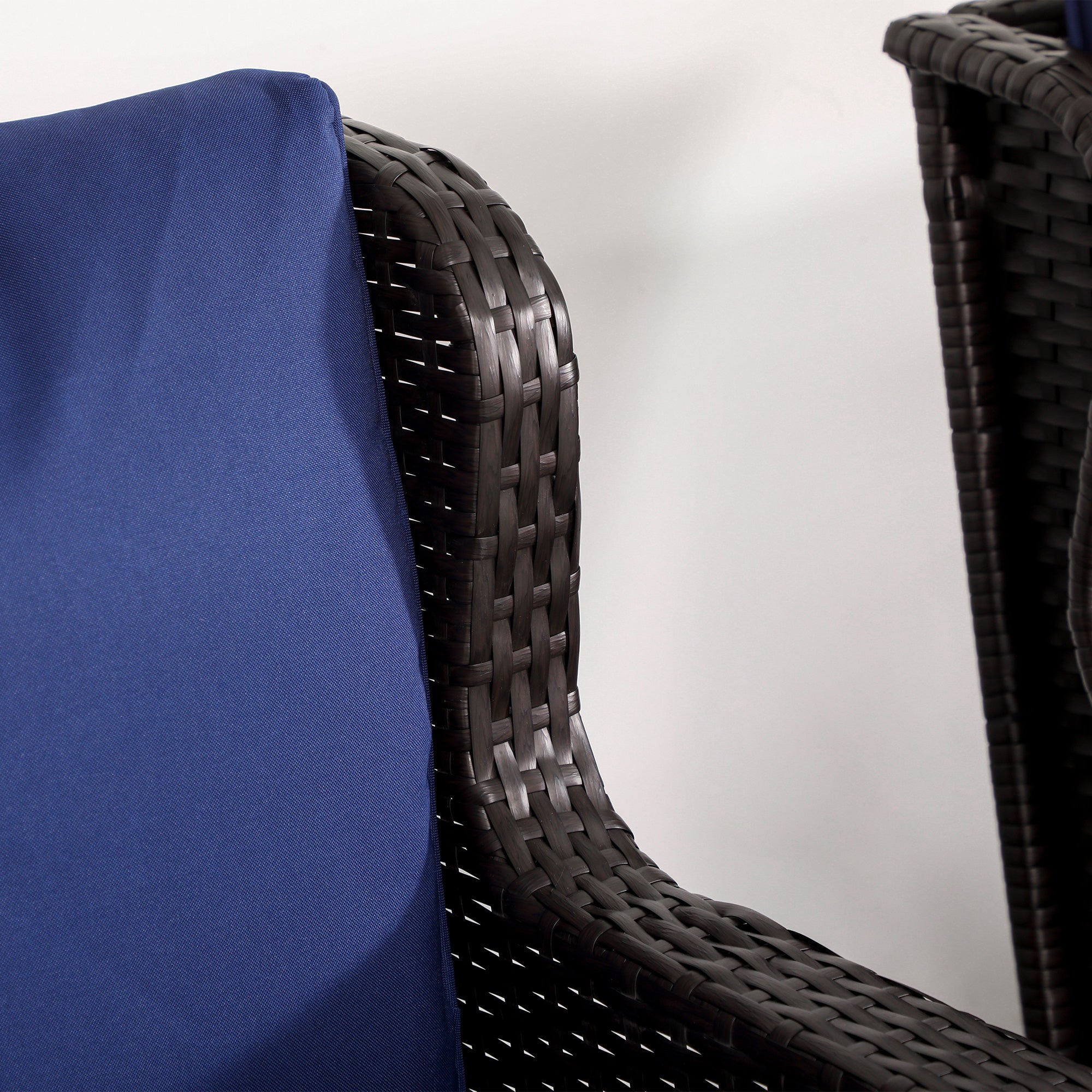 Outdoor Wicker Rocking Chair, Rattan Rocker with Cushions, Steel Frame for Patio, Garden, Backyard, Dark Blue