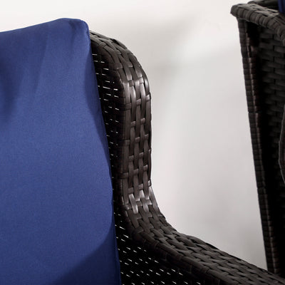 Outdoor Wicker Rocking Chair, Rattan Rocker with Cushions, Steel Frame for Patio, Garden, Backyard, Dark Blue