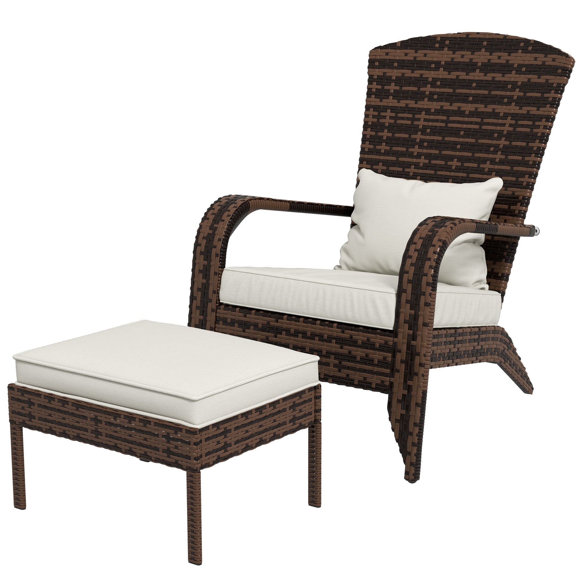 Wicker Adirondack Chair Fire Pit Chair w/ Ottoman & Cushions