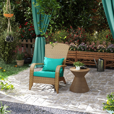 Patio Adirondack Chair with Rattan Wicker, Soft Cushions, Tall Curved Backrest for Deck or Garden
