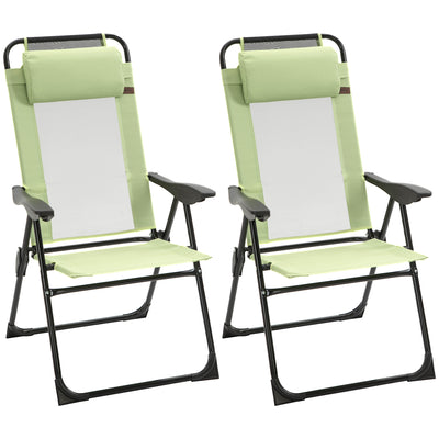 Folding Patio Dining Chairs Set of 2, Outdoor Deck Chair with Removable Headrest, Camping Chair with Adjustable Sling Back for Garden, Backyard, Lawn