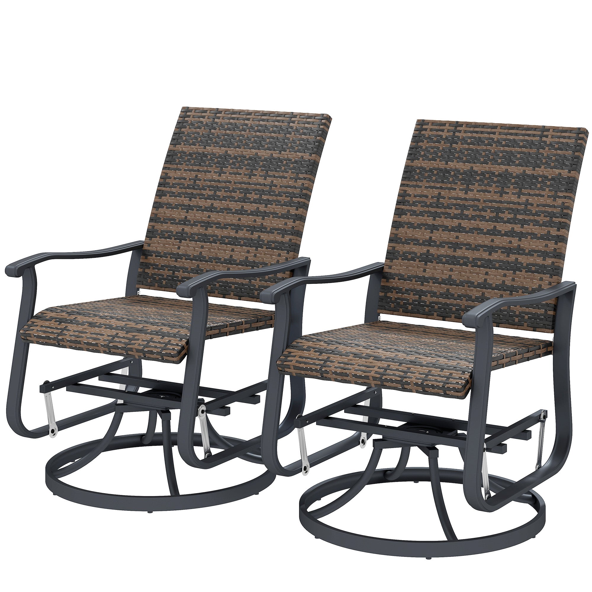 Wicker Rattan Swivel Patio Glider Chair Set of 2, Outdoor Glider Chair with Steel Frame, High Back, Armrests