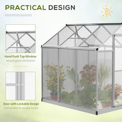 6' L x 6' W Walk-In Polycarbonate Greenhouse with Roof Vent for Ventilation & Rain Gutter for Winter