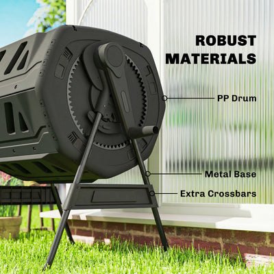 Compost Bin Outdoor, 53 Gal Dual Chamber Tumbling Composter with Adjustable Vents, BPA Free Tumbling Composter