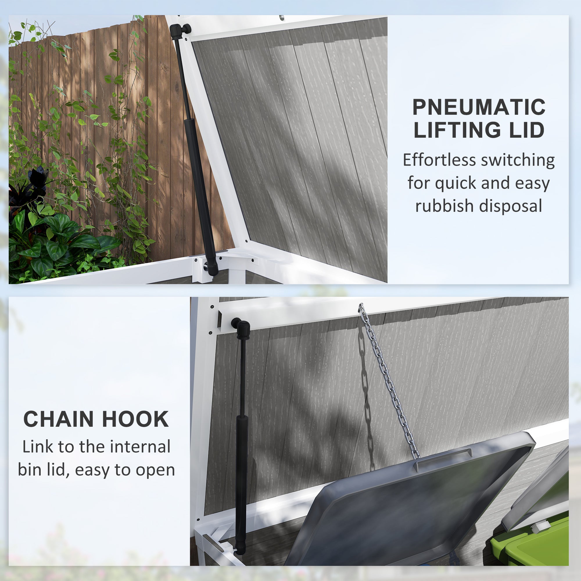 4.7 x 2.5FT Outdoor Horizontal Storage Shed, Lockable Trash Can Storage with Chain Lid, Gray